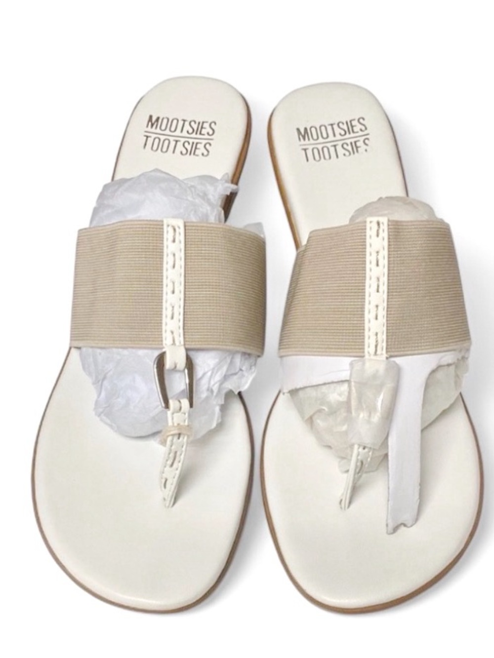 Mootsies Tootsies Platform Flip Flop Size 9.5 White Tan Elastic Rubber Sole